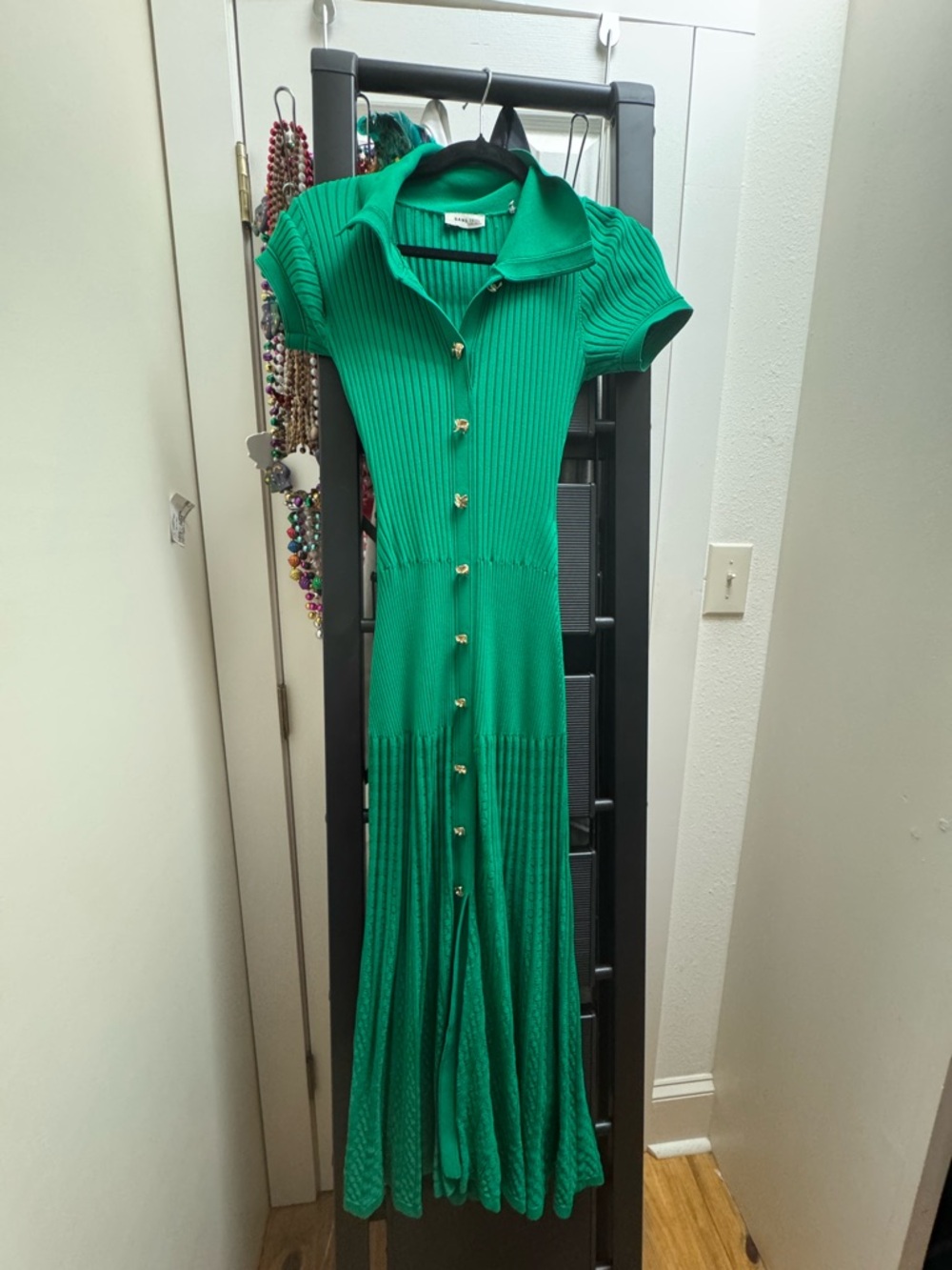 Sandro Emerald Green Ribbed Button-Front Maxi Dress